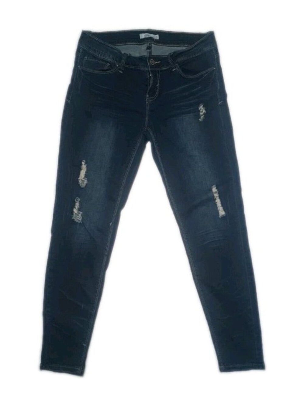 YMI Jeans Women's Size 9 Blue Denim Mid Rise Skinny Stretch Distressed Ripped